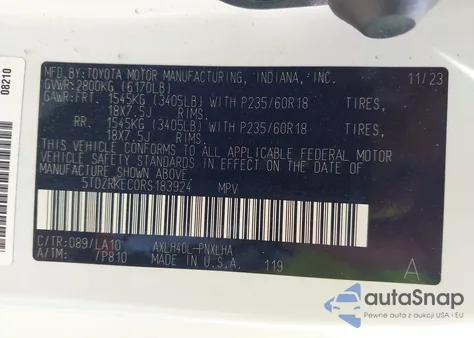 2024 Toyota Sienna Limited z USA, uszkodzony, nr VIN 5TDZRKEC0RS183924